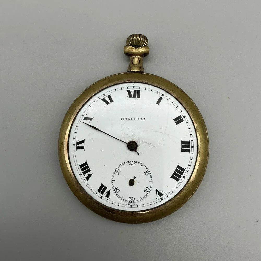Vintage Marlboro Pocket Watch Men 49mm Gold Filled Open Face Manual Not Running